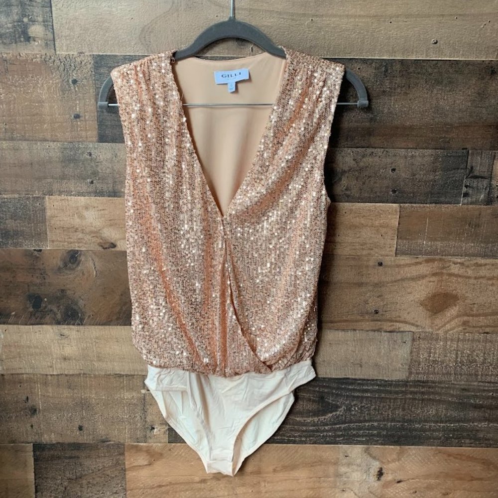 NWT Rose Gold Faux Wrap Body Suit (LAST ONE)